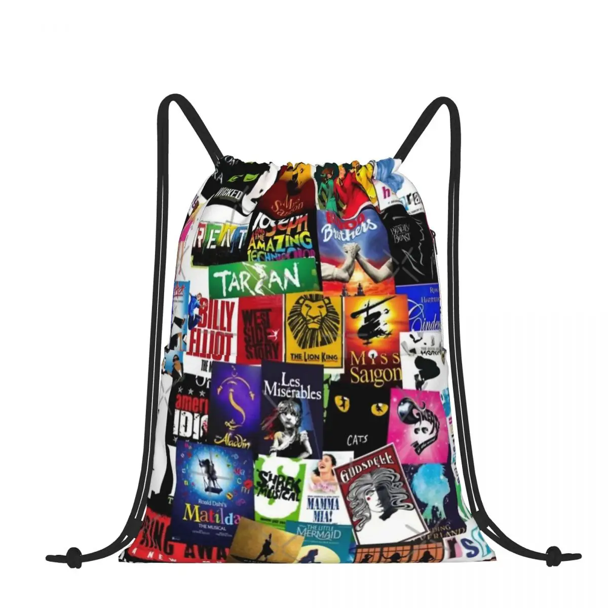 

Drawstring Backpack Musicals Collage Shoulder Bag Zipper Pocket Sports & Travel Hikes Portables Bag