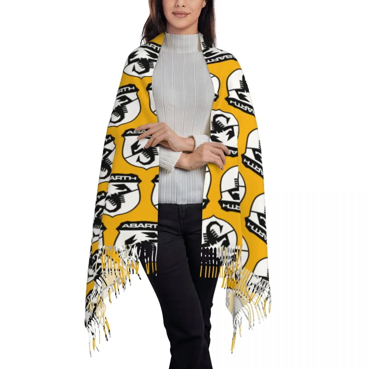 Adesivo Scorpione Abarth Print Scarf Tassel Scarves Women Soft Warm Shawls and Wraps Long Fall Winter Shawl Wrap