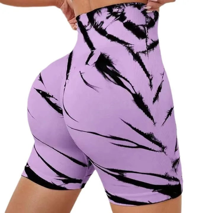 Tie Dye Workout Shorts For Women Scrunch Butt Lifting High Waisted Yoga Gym Seamless Booty Biker Shorts Women\'s Sportswear