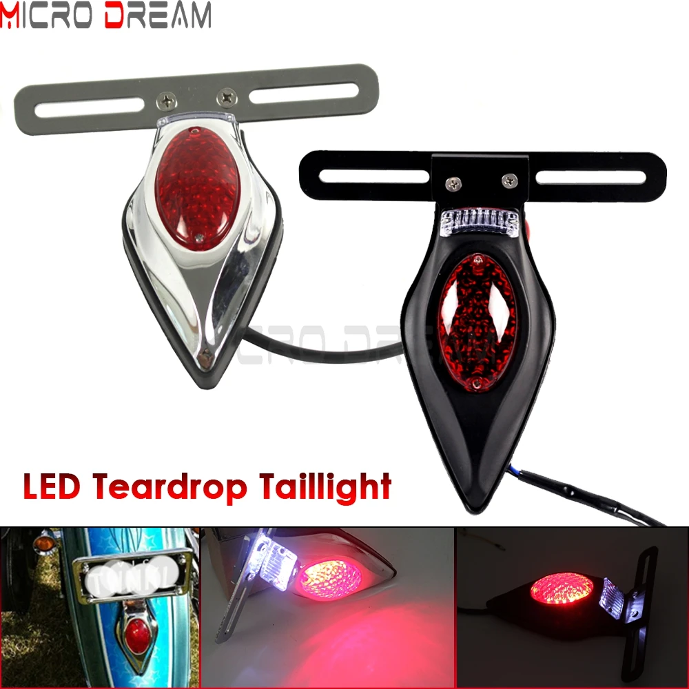 

Motorcycle Retro LEDTeardrop Taillight For Harley Honda Yamaha Suzuki Sporter Bobber Chopper License Plate Light Rear Brake Lamp