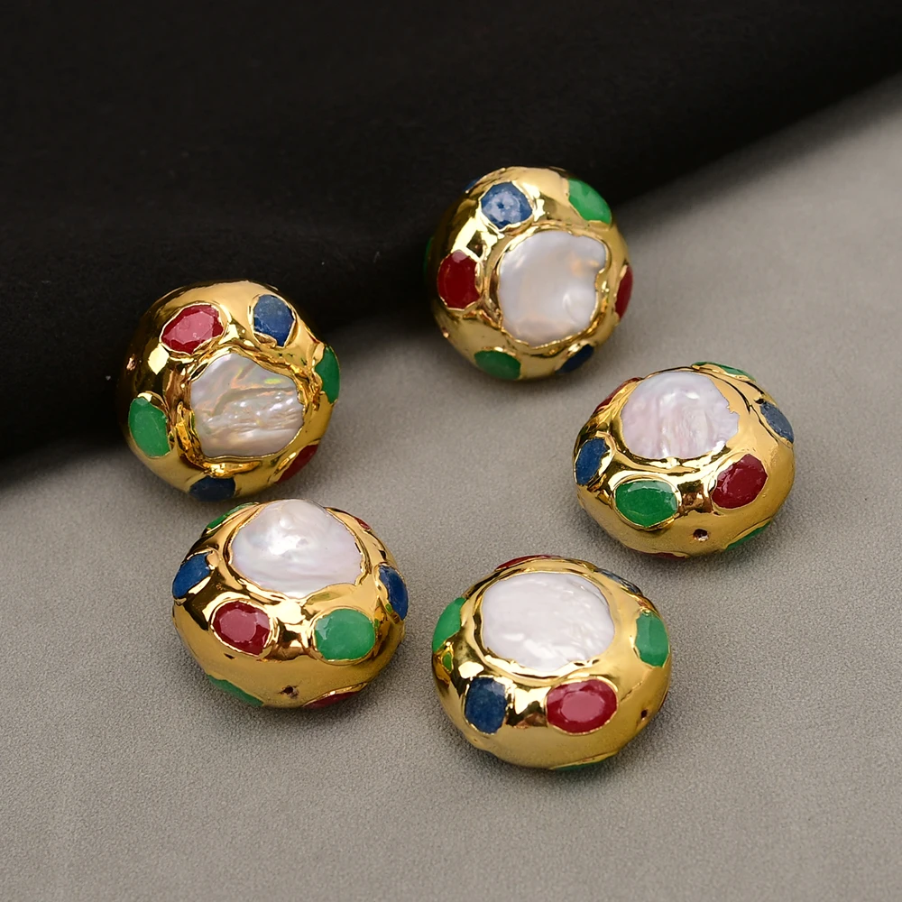 APDGG 5 Pcs 26mm Natural White Pearl Multi Colorful Jades Beads Jewelry making accessories
