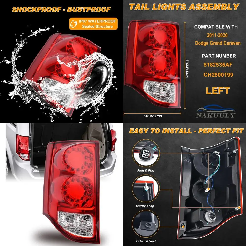 

2011-2020 Dodge Grand Caravan Left Driver Side LED Tail Light Assembly with Bulb, Compatible for Rear Brake Signal