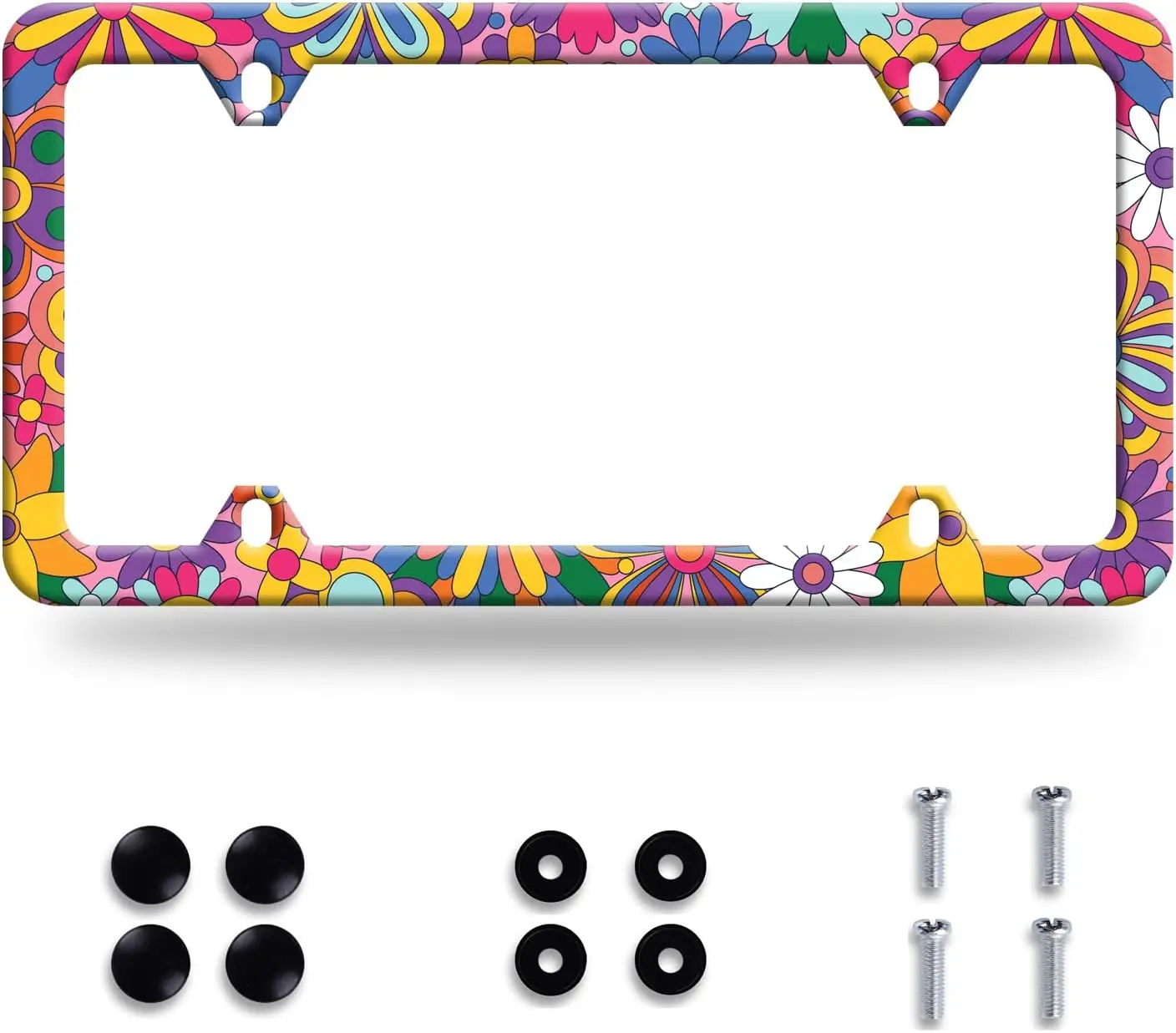

Цветная рамка для номерного знака с цветочным узором из нержавеющей стали, забавное украшение для автомобиля с винтами, размер 12,3 x 6,3 дюйма.