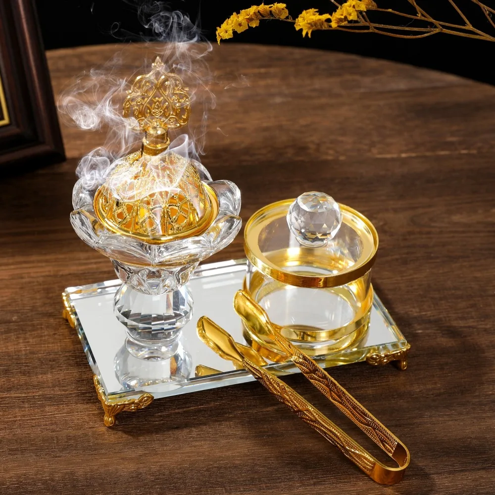 Handmade Luxury Glass Incense Burner Metal Candle Ornament European Middle Eastern Style Modern Home Living Decor