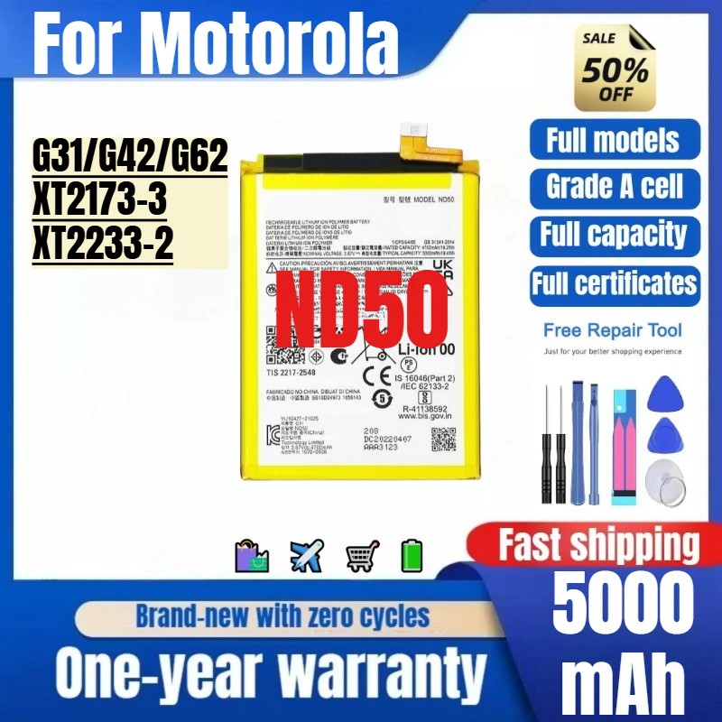 Batería ND50 para Motorola G31/G42/G62/XT2173-3/XT2233-2, Batería de Repuesto de Alta Calidad y Gran Capacidad, Celdas de Grado A, Herramientas