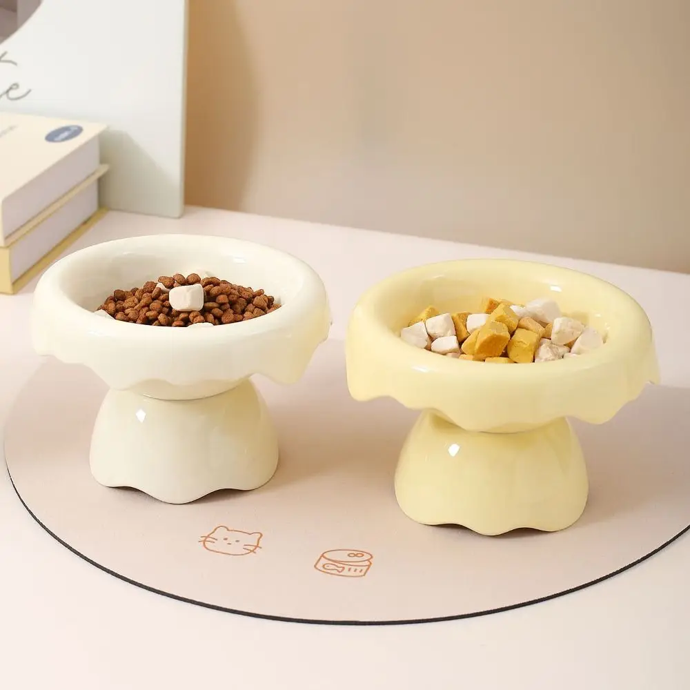 Anti Knock Ceramic Petal Cat Bowl Creative Cute Pet High Foot Bowl Removable Non-slip Pet Drinking Feeder Water Container