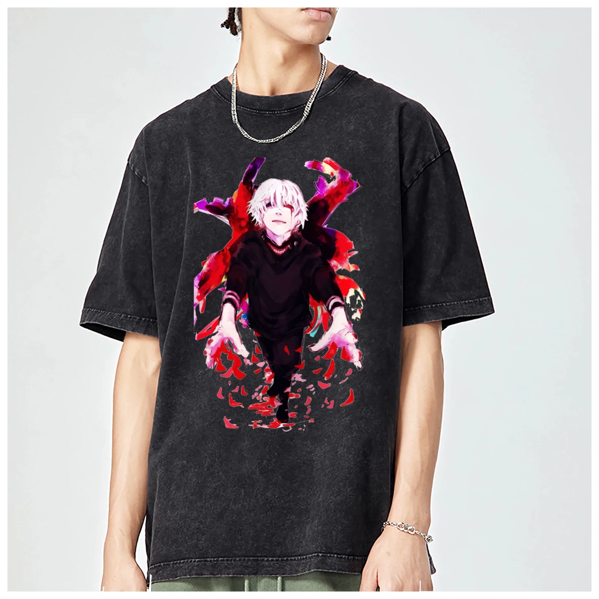 Anime Tokyo Ghoul Spider Lily Kane Kiken Graphic Oversized t shirt men Women Fashion Casual Vintage Washed Streetwear Cotton top