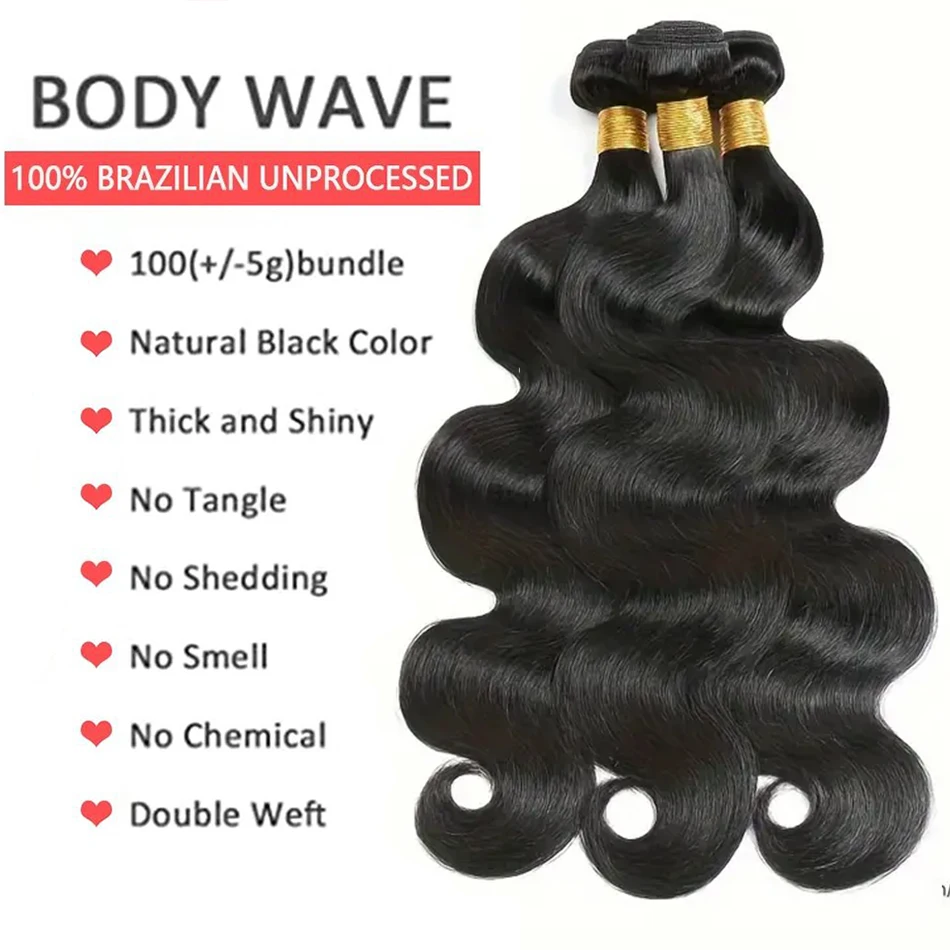 Body Wave Human Hair Bundles With Closure Remy Unprocessed Raw Virgin Bundles With Frontal 100% Human Hair Water Wave Extensions