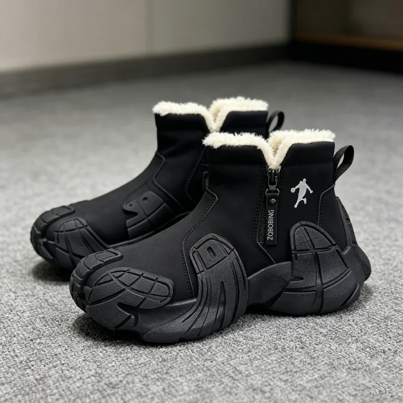 Warme Winterstiefel für Herren, Größen 39-47, mit Fleece-Futter, High-Top, Vielseitig, Runde Zehenkappe, Dicke Sohle, Leichte Baumwollschuhe, Trendige Outdoor-Schneestiefel – Detail 2