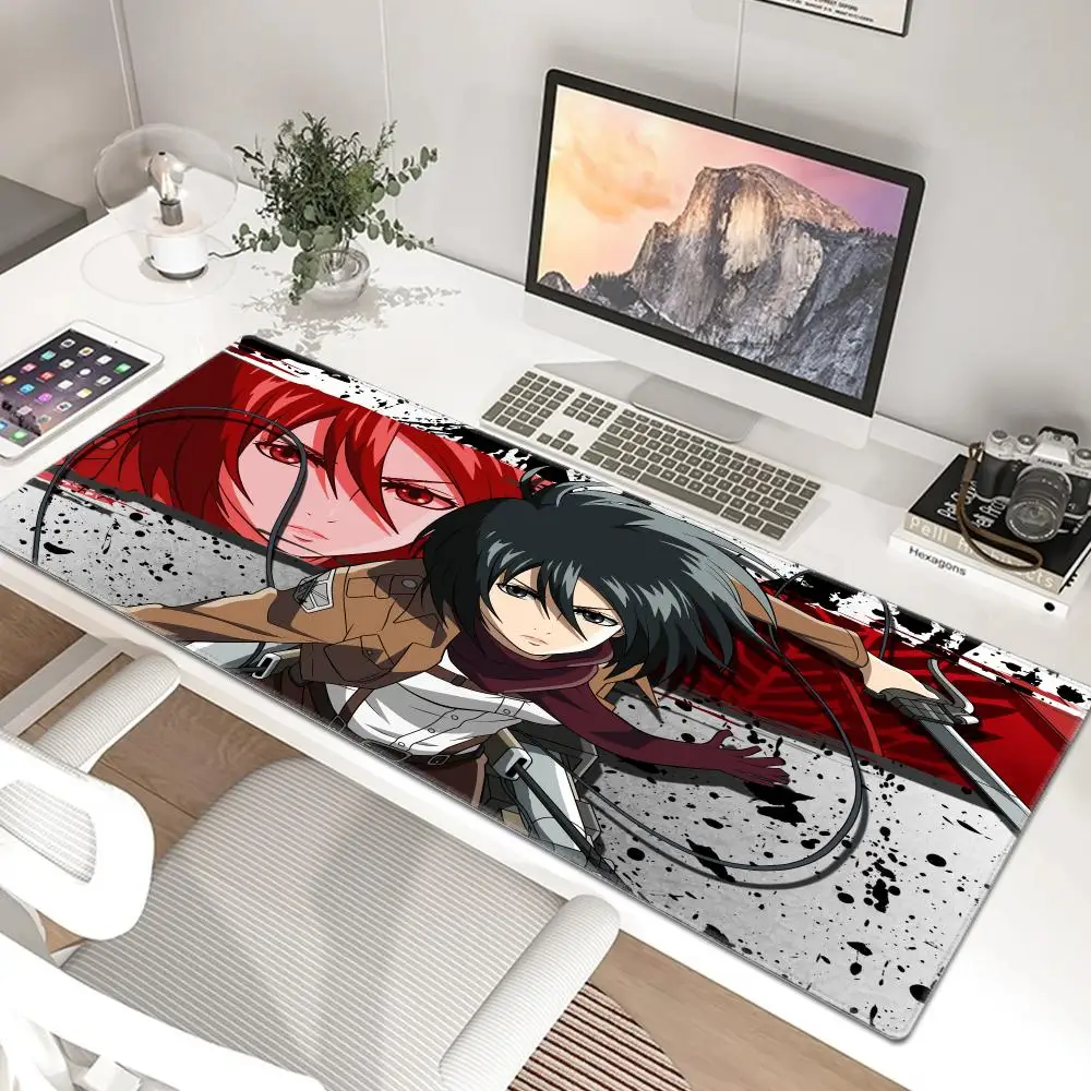 Gaming Mouse Pad,Large Desk Mat,Anti-slip,Stitched Edges, Attack on Titan Mikasa Anime Print, Keyboard Pad for Gamer Home Office