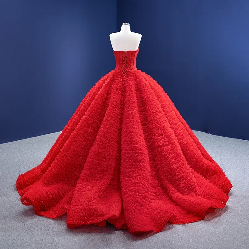 Red Strapless Evening Dress Slim Frill Ball Gown Backless Banquet Prom Lace Evening Party Event Gown Princess Dresses