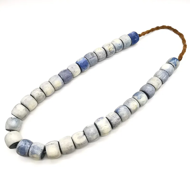 Hand Halo Dyeing Bone Long Necklace Drum Beads Tibetan Ethnic Jewelry TNL004