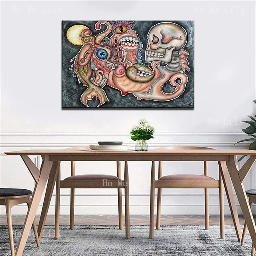 Surreal Strange Abstract Skull Fish Octopus Eyes Marine Organism Fantasy Art Canvas Painting