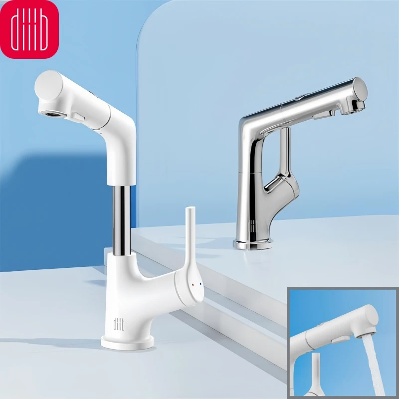 

Diiib выдвижной кухонный смеситель, вращающийся, для горячей и холодной воды, для мытья рук, многофункциональный выдвижной смеситель для раковины в ванной, шикарный белый