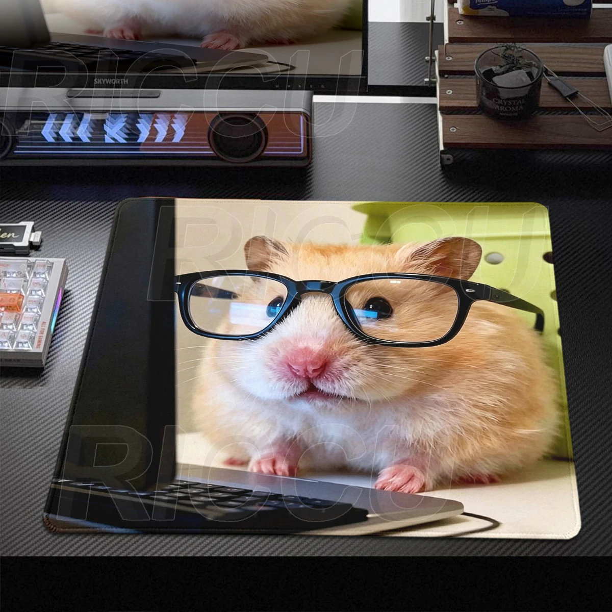 Cute Anime Desk Mat Funny Office Hamster Mouse Pad Non-Slip Gaming Keyboard Mousepad PC Accessories Table Decoration Cabinet Rug