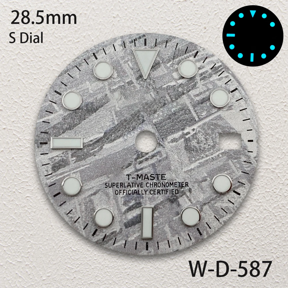 28.5mm Logo meteoryt GMT pokrętło pasuje do japońskiego ruchu NH34 lodowy blękit zegarek świetlny akcesoria do modyfikacji