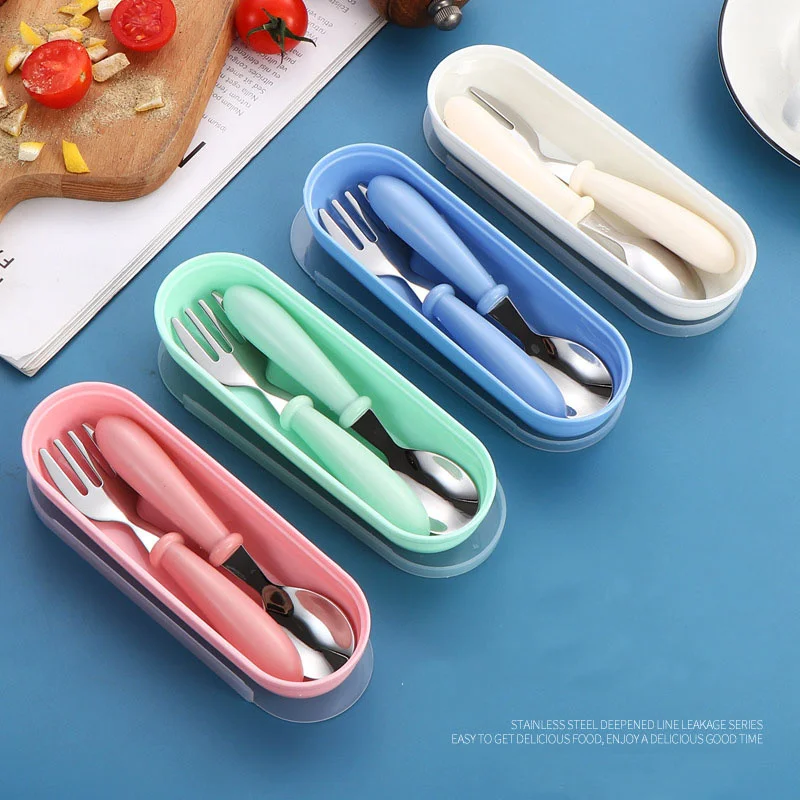 Children's Tableware Stainless Steel Baby Safe Feeding Spoon Fork Set Portable Children Dessert Cutlery Baby Accessories