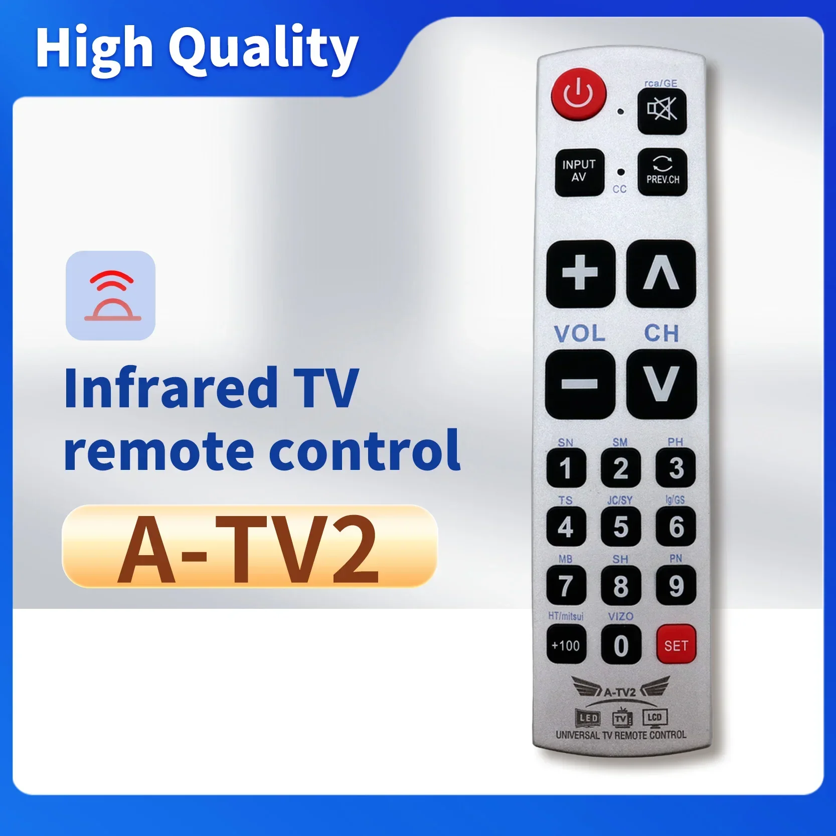 A-TV2 Replacement Universal Remote Control For Most Vizio/Sharp/Zenith/Panasonic/Philips/RCA TV