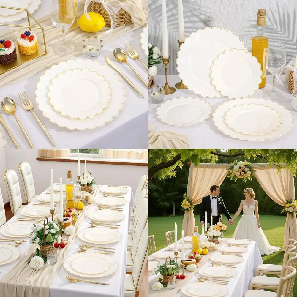 

120 Pack Ivory Heavy-Duty Disposable Plates with Gold Rim for Thanksgiving and Wedding Celebrations