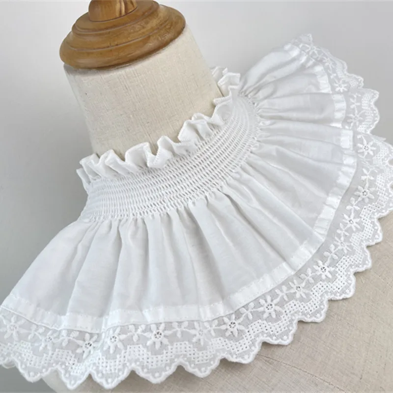 14CM Wide White Stretch Ruffled Cotton Elastic Lace Trim Embroidered Fringe Ribbon Dress Collar Curtains Fabric DIY Sewing Decor