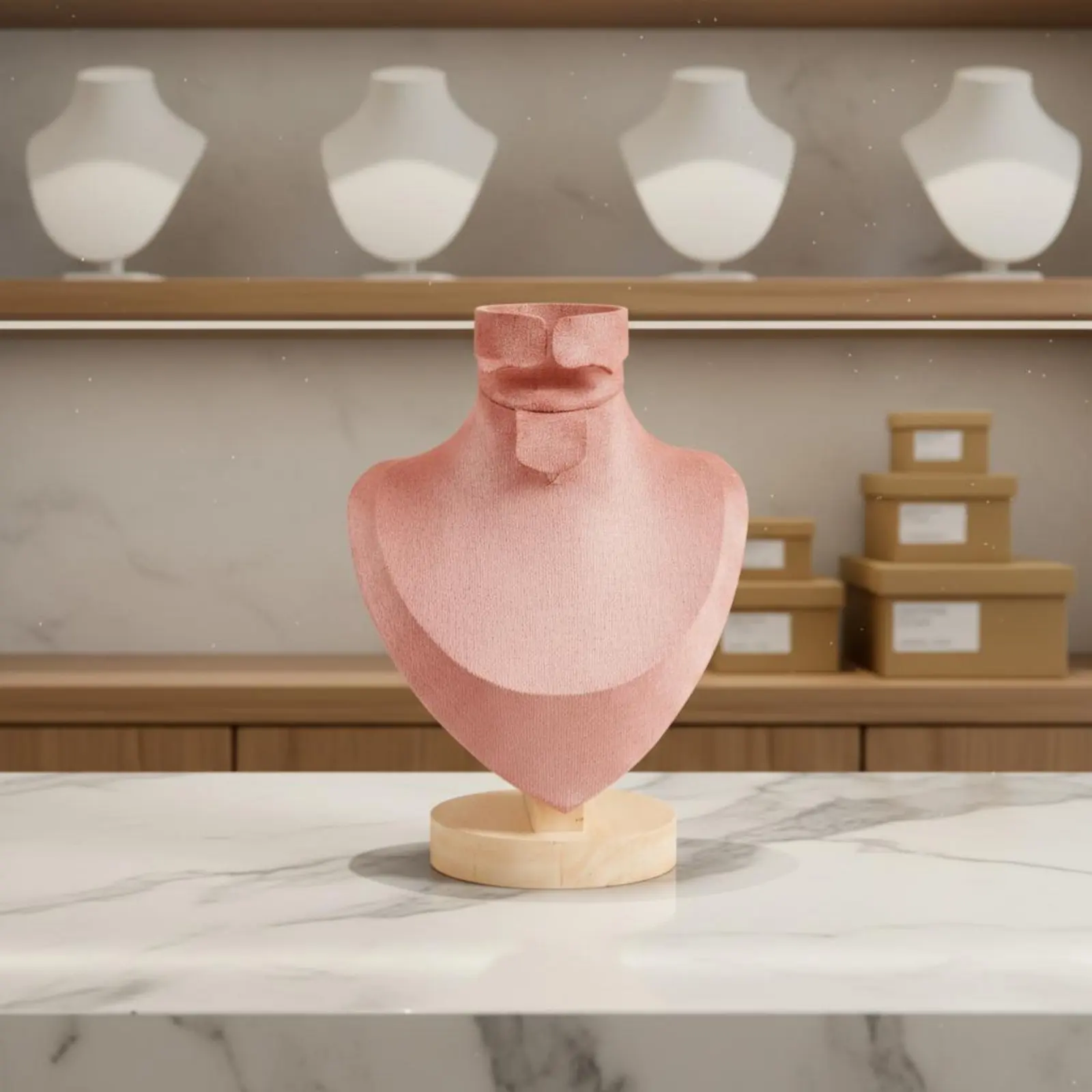 

Necklace Display Bust Textured Textile-Covered Jewelry Display Bust Necklace Stand Wood Base Torso-Shaped