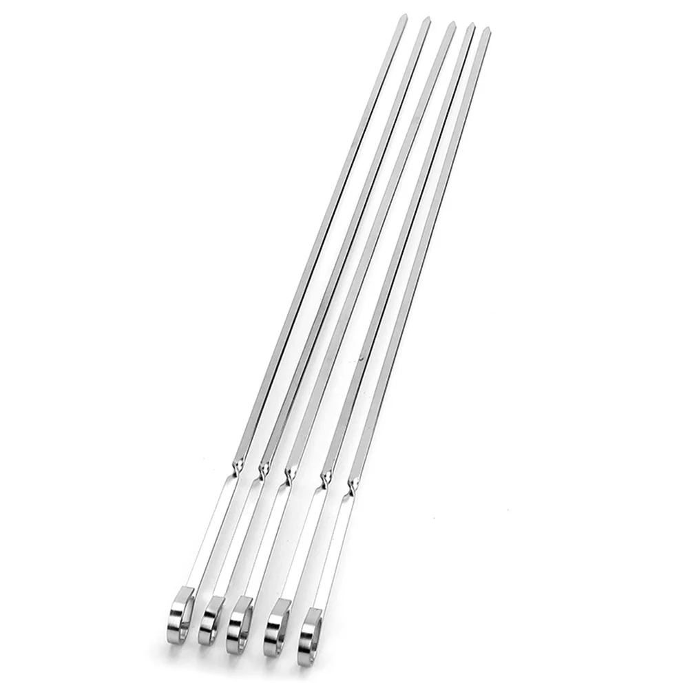 

20 pcs Stainless Steel Flat Skewers 45Cm Thickened Rustproof Grilling Sticks For Bbq Meat Seafood Vegetables Outdoor Camping