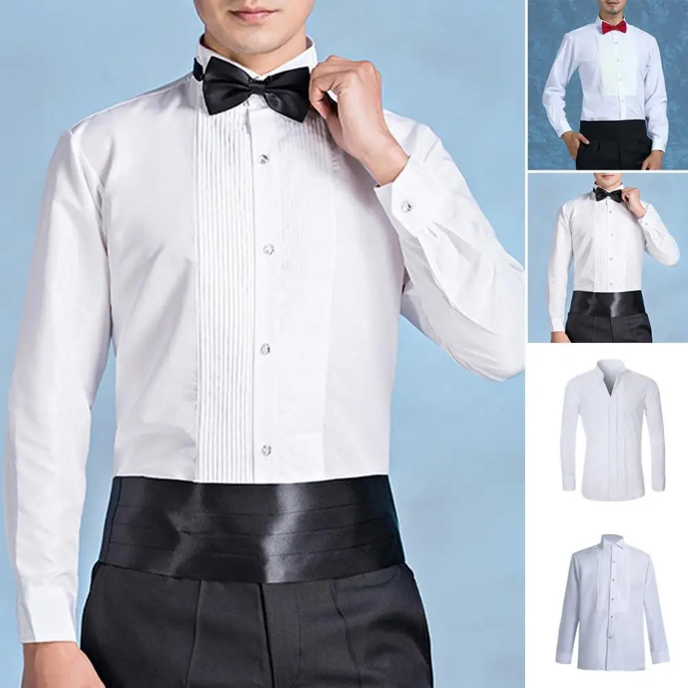 Men Business Shirt Winged Collar Long Sleeve Dress Shirt Tuxedo Formal Office Shirt Party Dinner Wedding Bridegroom Emcee Top