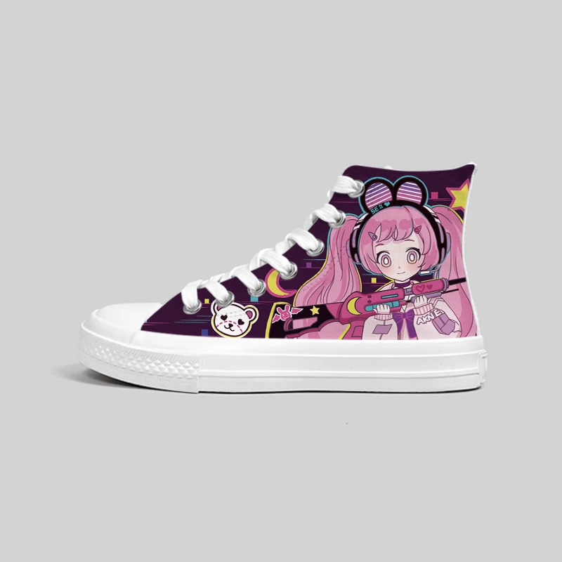 Amy e michael doce meninas estudantes alta superior tênis atlético graffiti anime sapatos de lona casuais linda mulher vulcanizar sapatos