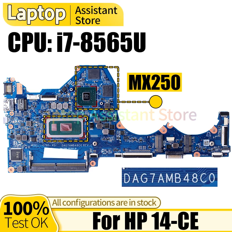 

For HP 14-CE Laptop Mainboard DAG7AMB48C0 L51763-601 L51766-001 i7-8565U MX250 Notebook Motherboard