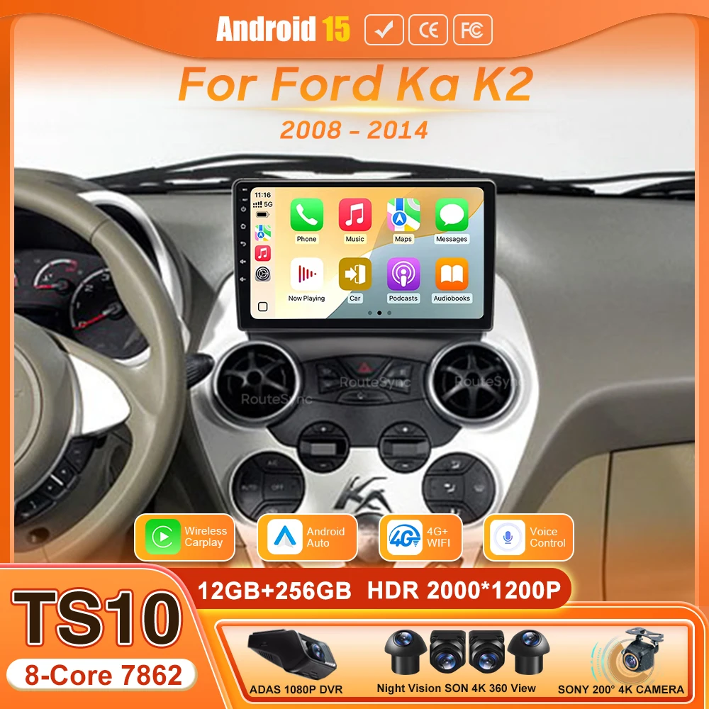 Android 15 Auto Car Multimedia Radio Video Player for Ford Ka K2 2008 2009 2010 2011 - 2014 Audio Screen Navigation GPS 2DIN