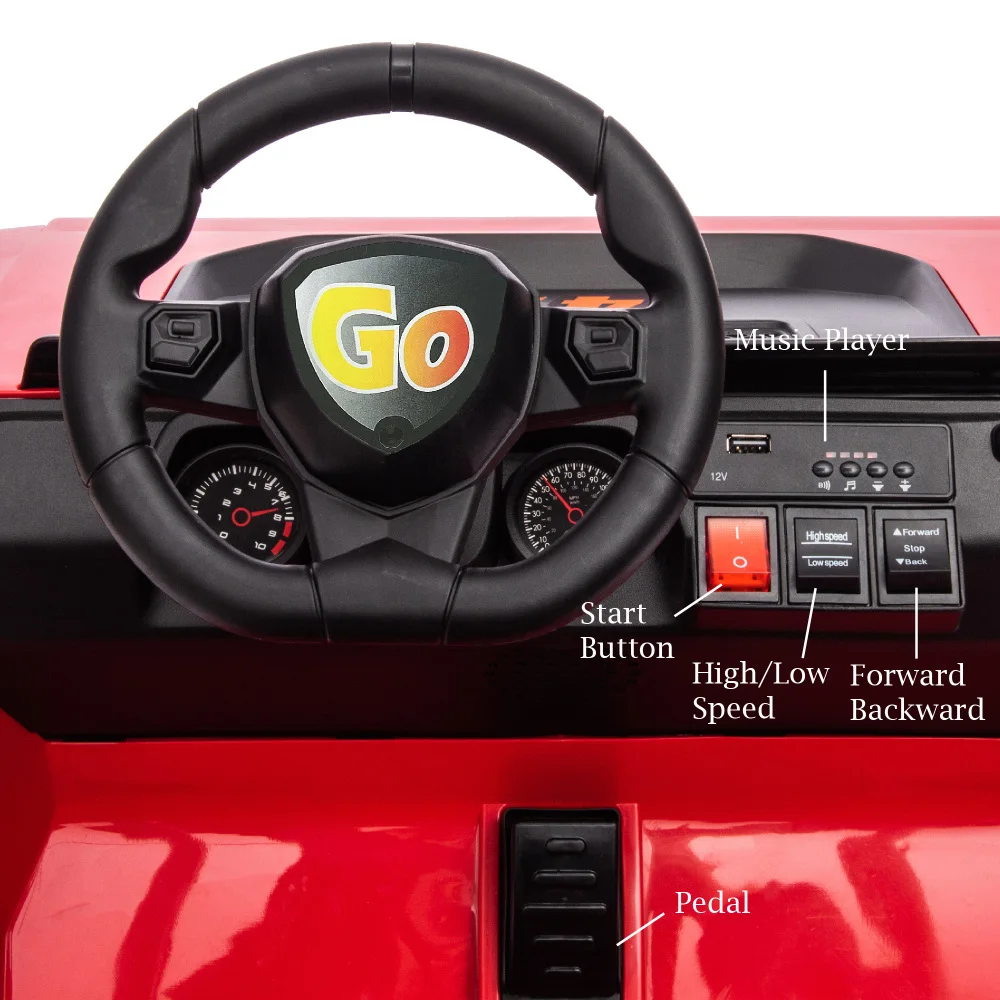 Rood, 12V, ritsspeelgoed voor kinderen van 3+, 12V4.5AH, golfonderhoudskar met dak, buiten/off-road/elektrische auto, brede grote stoel