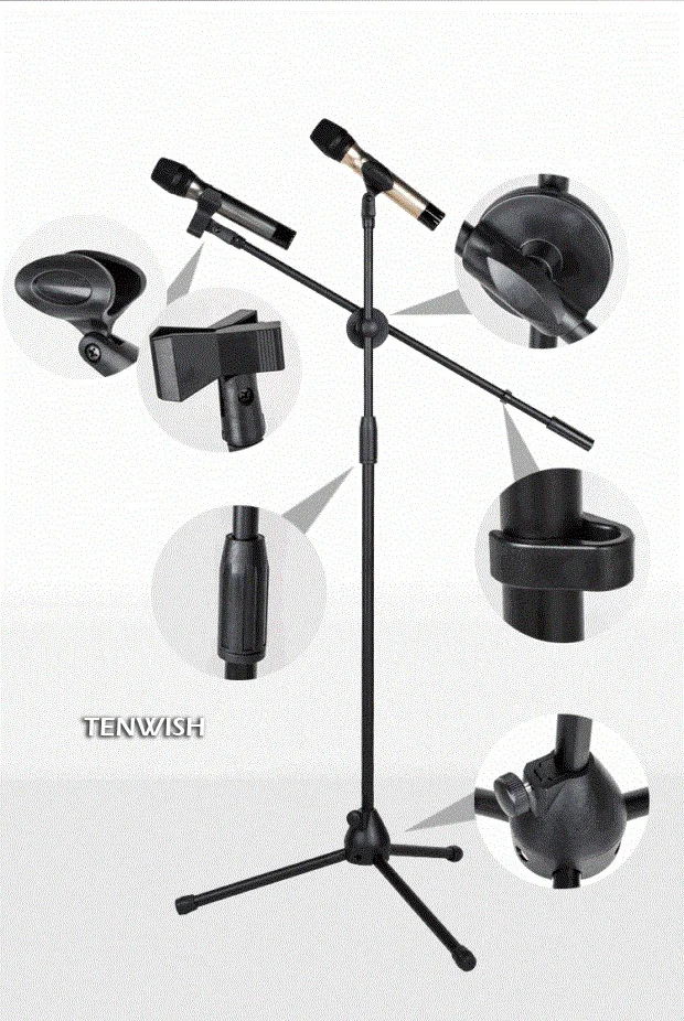 Металлическая напольная подставка TENWISH, регулируемая стойка для микрофона, штатив, держатель для микрофона для прямой трансляции