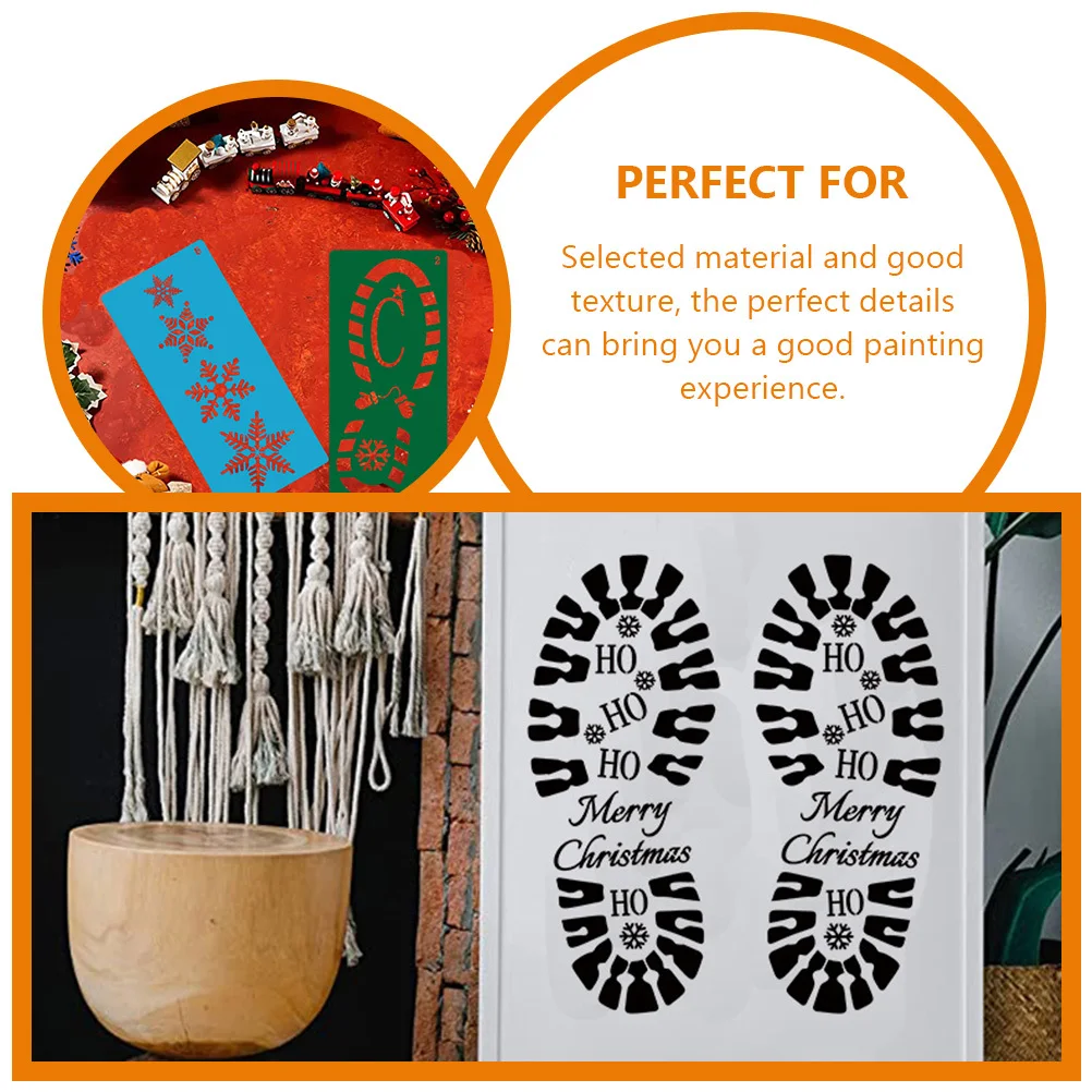 

6Pcs Christmas Footprint Stencil Hollow Painting Templates Durable Scratch-Resistant DIY Craft Drawing Tools Xmas Art