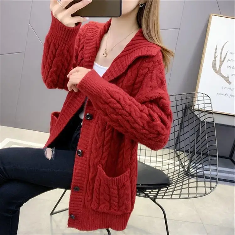 New Women's Clothing Vintage Knitting Sweater Hoodie Long Sleeve Casual Korean Fashion Simplicity Baggy Tops Ladies Autumn V107