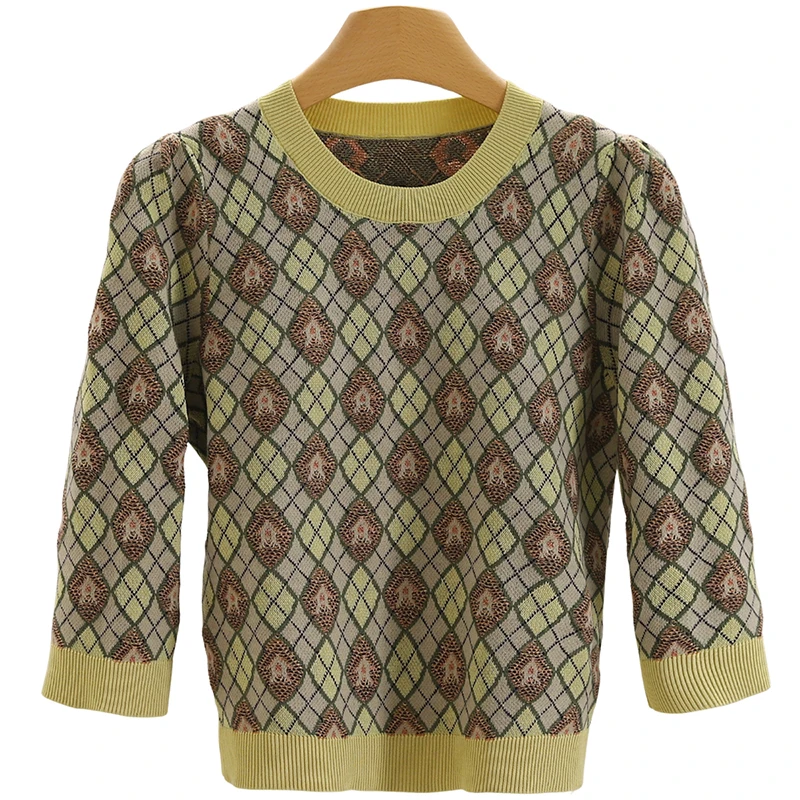 الرجعية الأزهار جولة Ne سليم صالح سبعة Sve محبوك سترة للنساء تخفيف Sle طويلة Sve القطن البوليستر النايلون مزيج #5