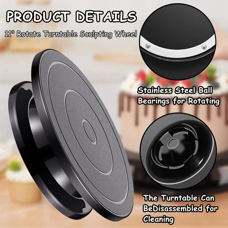 ABPQ 11 Inch Rotate Turntable Sculpting Wheel Revolving Cake Turntable Black Painting Turn Table Stand