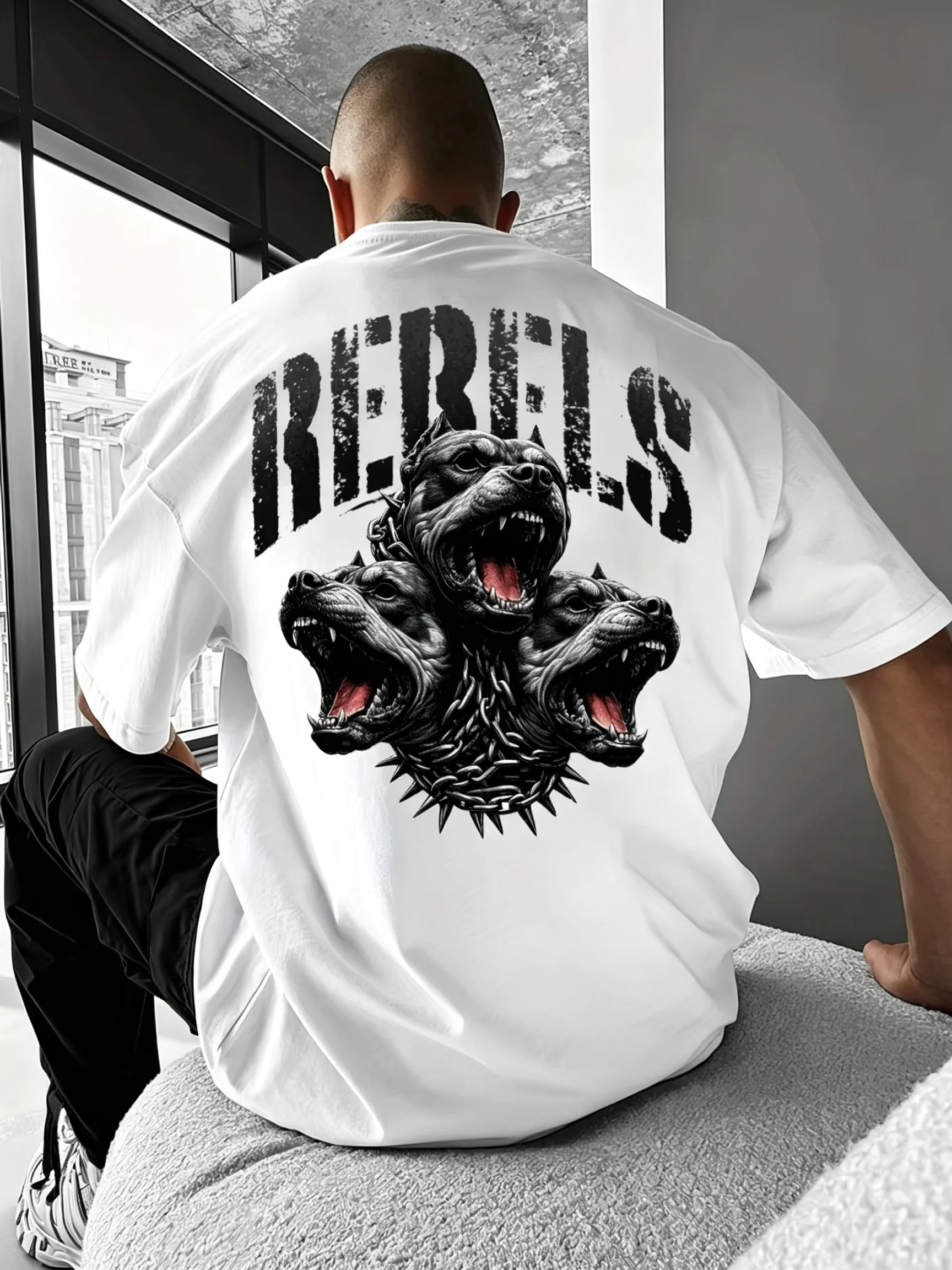 2026 Rebels Three‑Headed Hound Back Print Graphic T‑Shirt Kids Adults Oversized Tee Dark Streetwear Loose Short‑Sleeve Tops