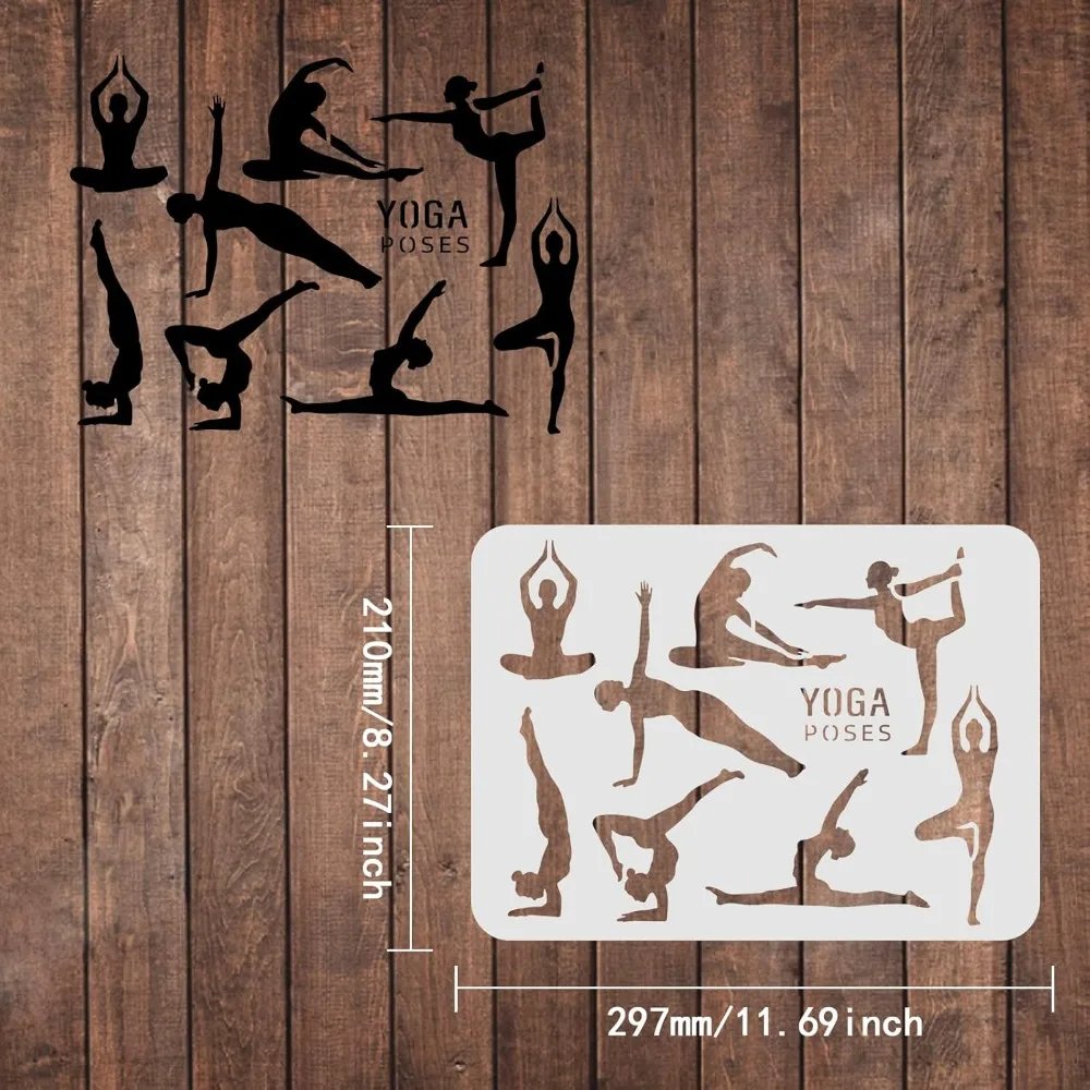 Yoga Pose Stencils 11.7x8.3 inch Plastic Gymnastics Stencil Drawing Painting Stencils Sport Girl Pattern Reusable Yoga Poses