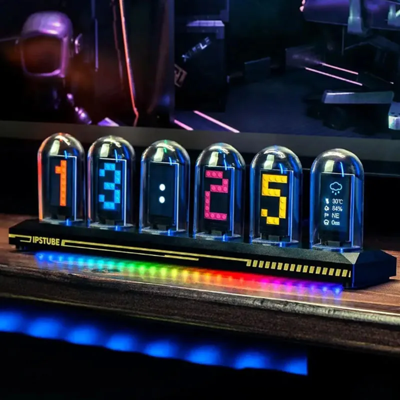 

DIY Electronic Nixie Tube Clock LED Glows IPS Color Screen Digital Analog Night lights Gaming Desktop Home Decoration Gift Idea