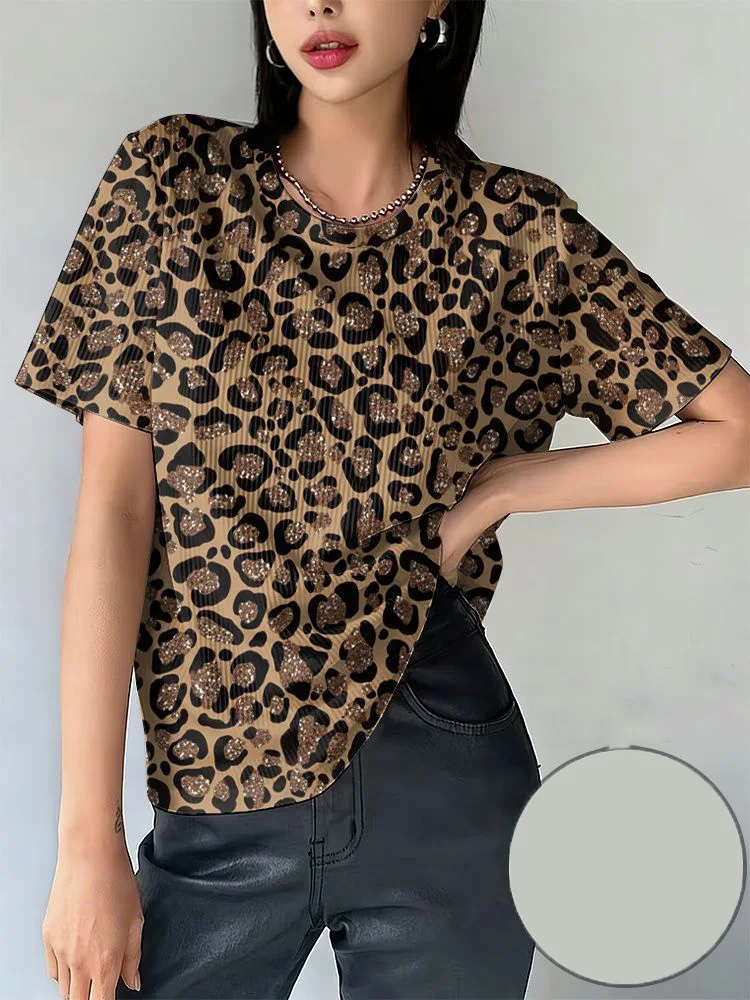 Fashion Sexy Leopard T-Shirts 3D Print Summer New Women's Round Neck Short Sleeve T Shirt Tees Harajuku Y2K Tops Female Clothing