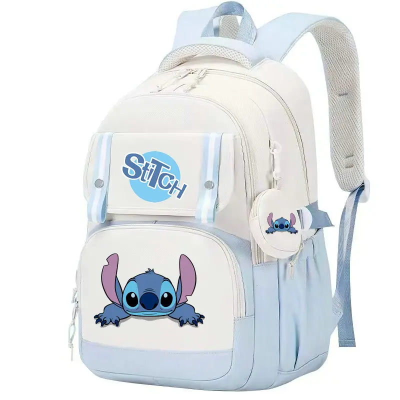 Stitch Casual Backpack With Coin Purse, Large Capacity Multiple Pocket Preppy Schoolbag, Lightweight, for Teens, College, Travel