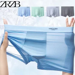 4PCS/Lot Mens boxer Sexy Underwear Men's Panties Ice Silk Underpants Boxershorts Thin Boxer Bamboo Hole Large Size L-5XL