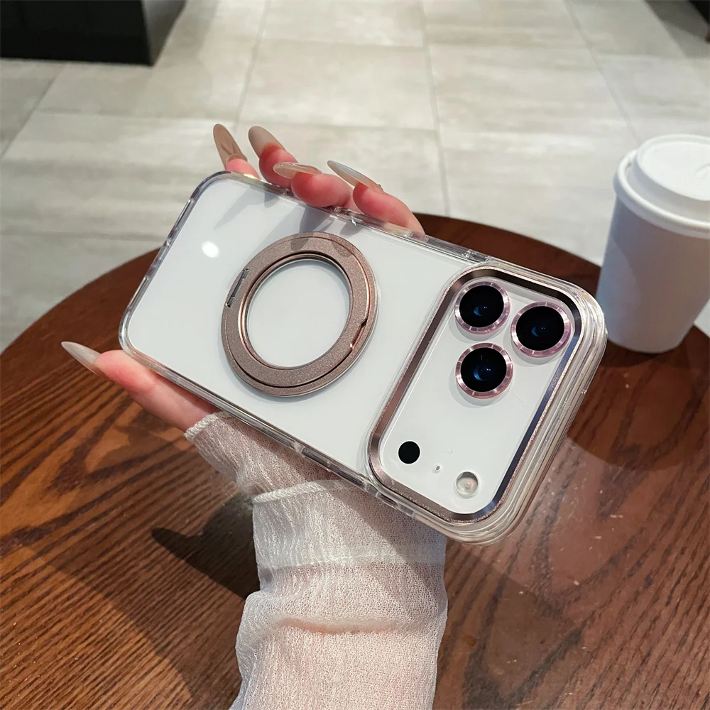 360 °   الدورية ل Magsafe المغناطيسي حلقة حامل مع عدسة زجاج حامي آيفون 17 الهواء 16 15 14 زائد 13 12 11 برو ماكس