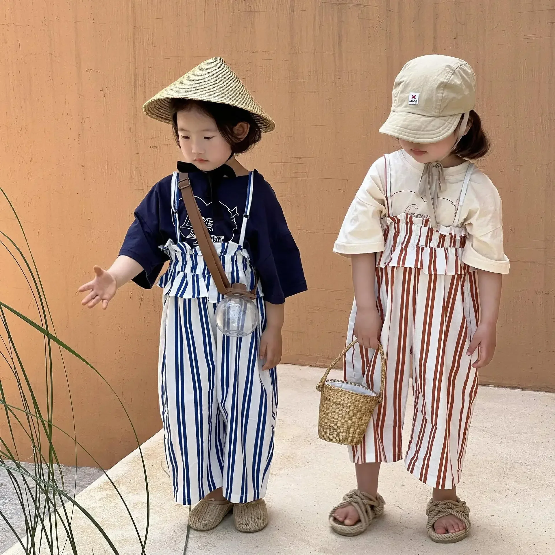 5856C  Children's Clothes Straped Pants 2023 Summer New Fashion Striped Girl's Pants Cotton Wide-leg Mosquito-proof Pants