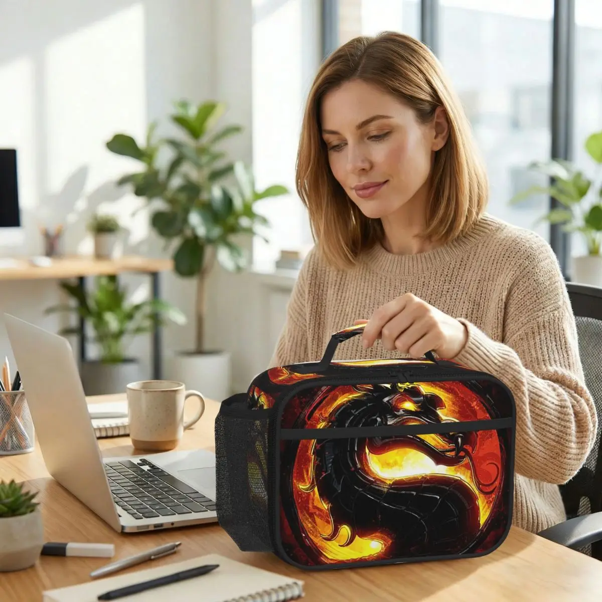 Bolsa térmica isolada para almoço com desenho animado Mortal Kombat para mulheres, caixa térmica para escritório, recipiente à prova de vazamento para almoço