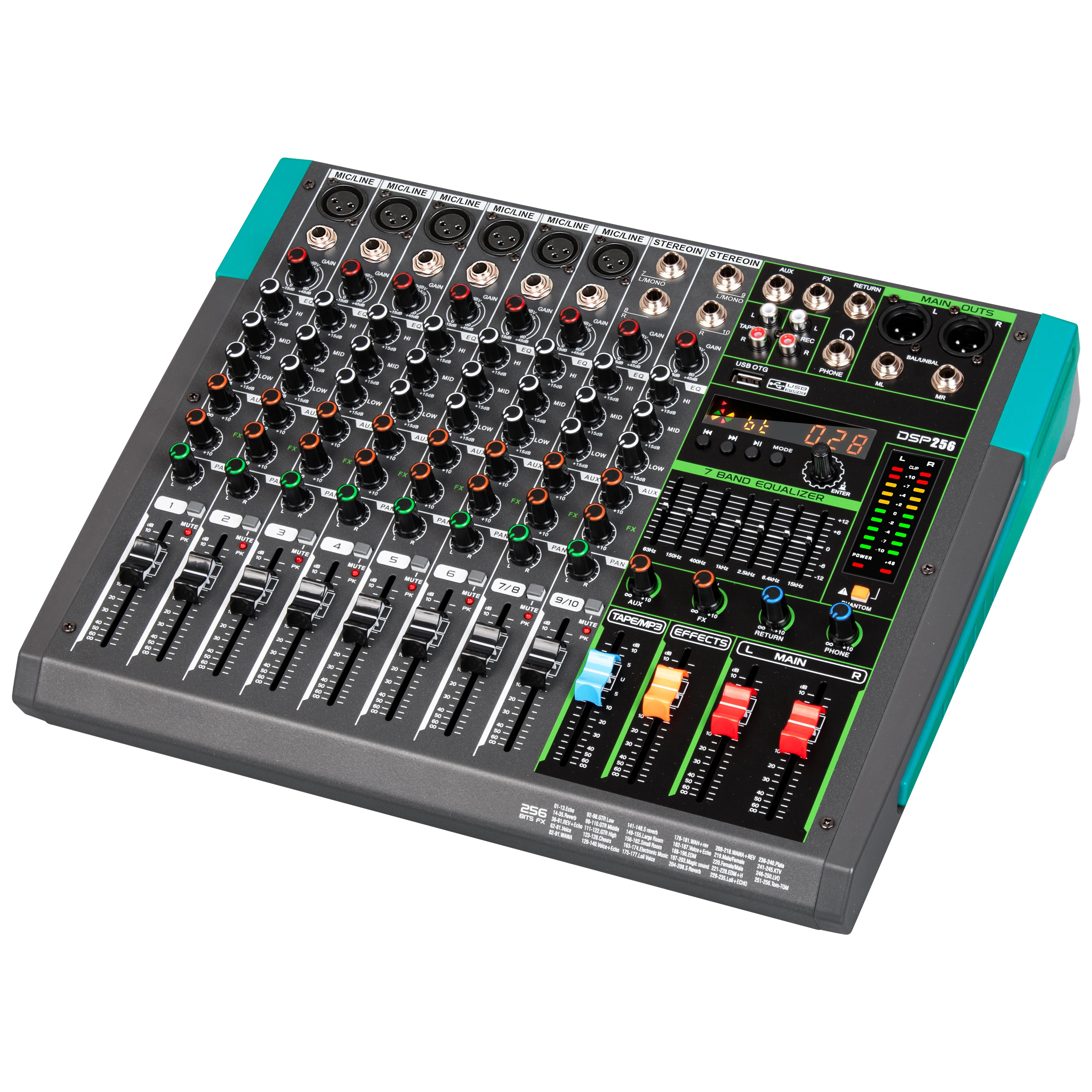 Depusheng PA8 ProfessionellerAudiomixer, Soundboard Konsole,Schreibtischsystem, Schnittstelle, 8-Kanal, Digital USB, Bluetooth