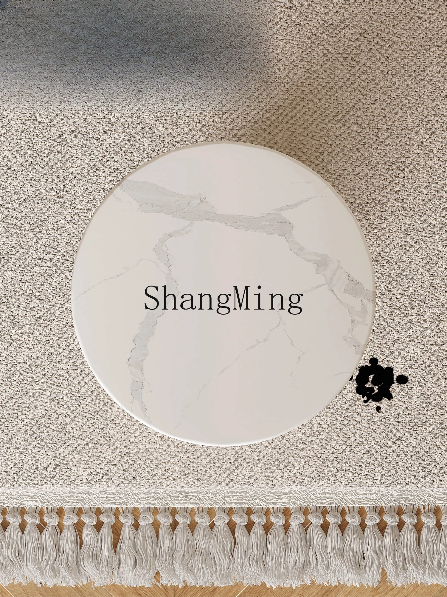 

CL Cream Style Round Art Corner Table Modern Minimalist Bedroom Small Apartment Rock Slab Side Table