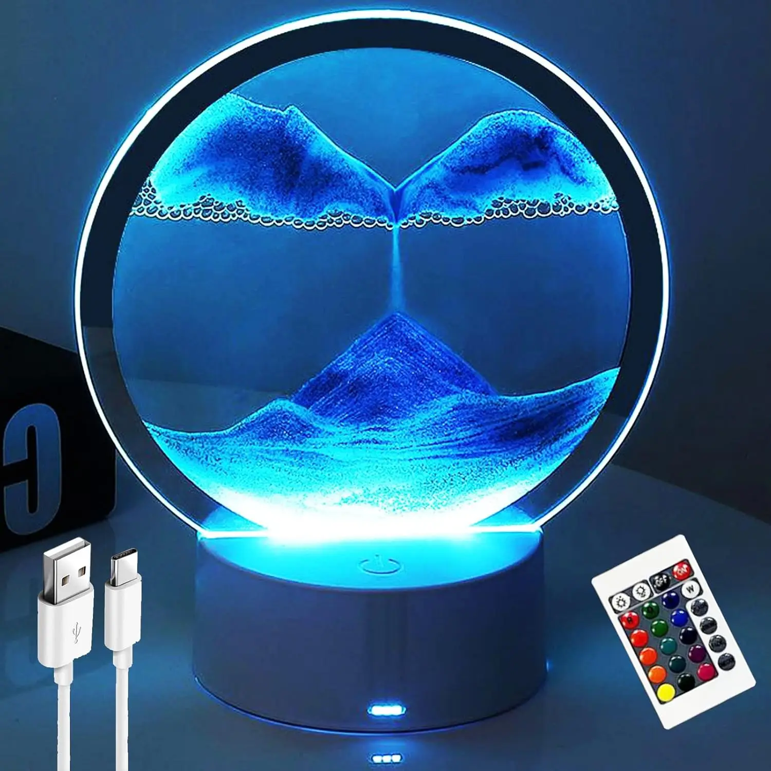 

3D Moving Sand Art Lamp with Remote, 360° Rotating RGB Colors, Creative Night Light