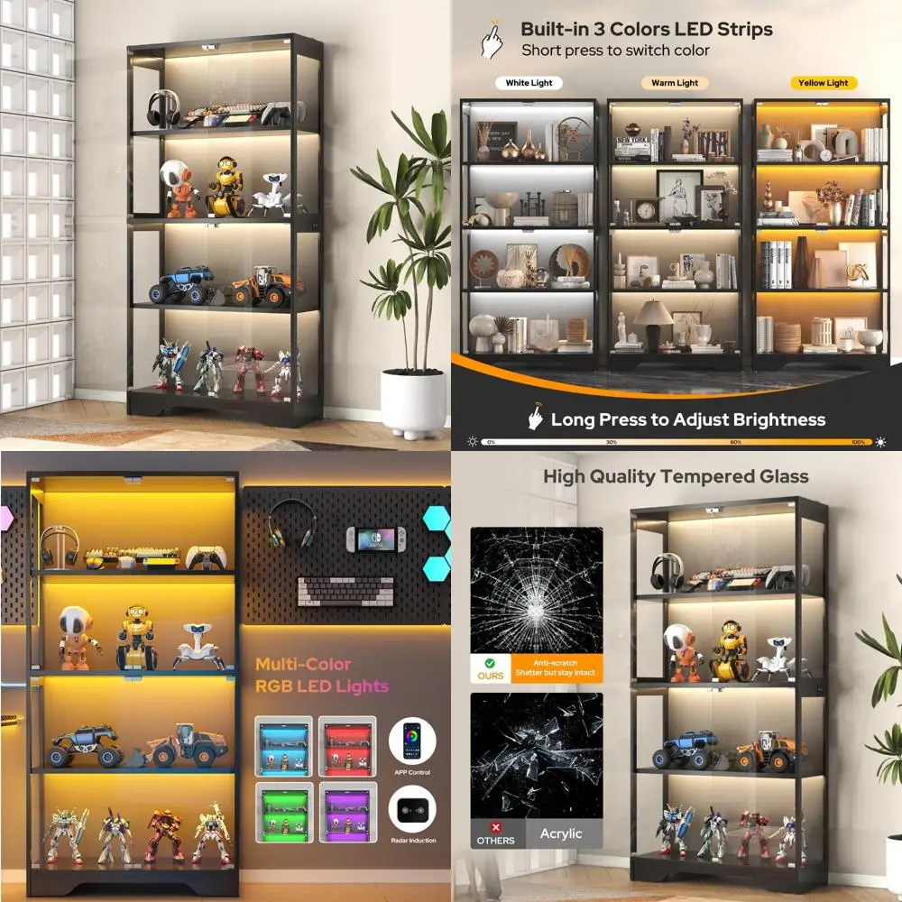

Human Sensor Lighted Glass Door 63 Curio Cabinet for Collectibles and Book Display