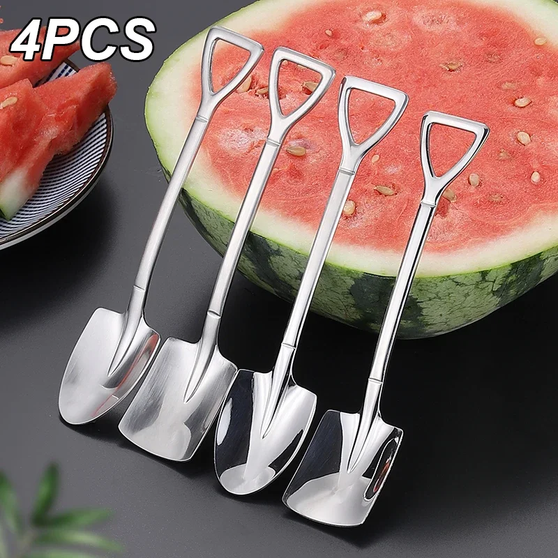 New 4PCS Coffee Spoon Cutlery Set Stainless Steel Retro Iron Shovel Ice Cream Spoon Scoop Creative Spoon tea-spoon Fashion Table